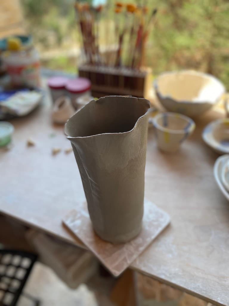Raw clay vase before firing