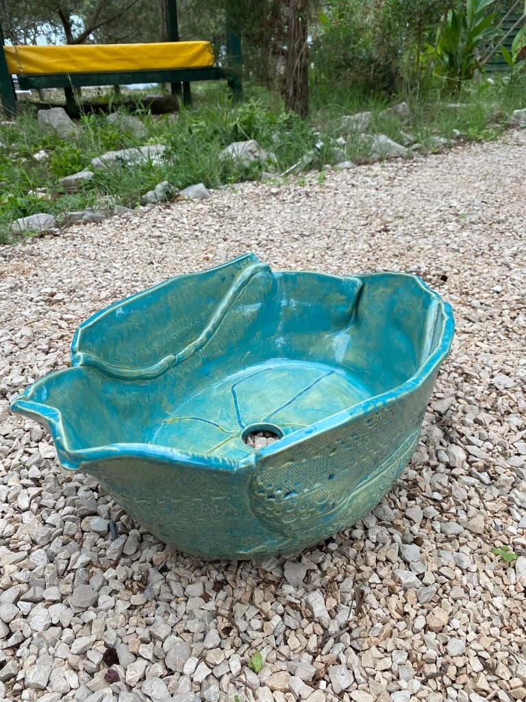 Large turquoise ceramic basin
